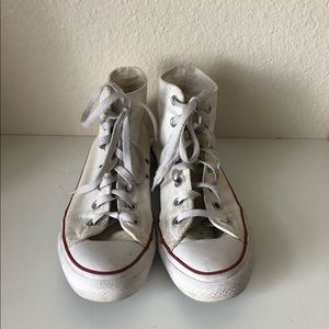 Off white and red converse high tops